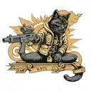 balck cat with gun and hennesy and a hoodie that reads "kpc" tattoo design idea