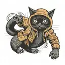 balck cat with gun and hennesy and a hoodie that reads "kpc" tattoo design idea