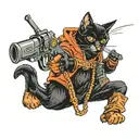 balck cat with gun and hennesy and a hoodie that reads "kpc" tattoo design idea