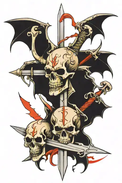 Death, Demons and Skulls, Swords and the Dragon, Blood and Crosses   tattoo design idea