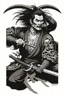 The Samurai and the Dragon and Skulls, Death and Swords  tattoo design idea