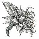 a red rose with scorpion and a pheniox wings wrapped loosely tattoo design idea