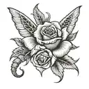 a red rose with scorpion and a pheniox wings wrapped loosely tattoo design idea