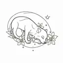 canine fetus in front of forget-me-not flowers with stars around tattoo design idea