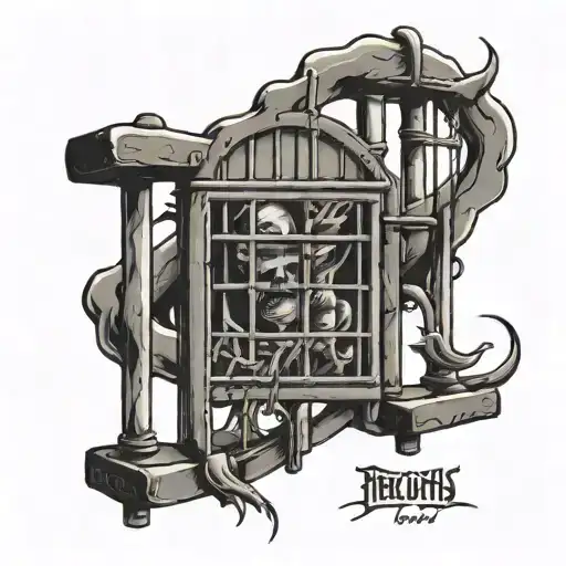 Thoughts Fear behind a jail cell with bars tattoo design idea