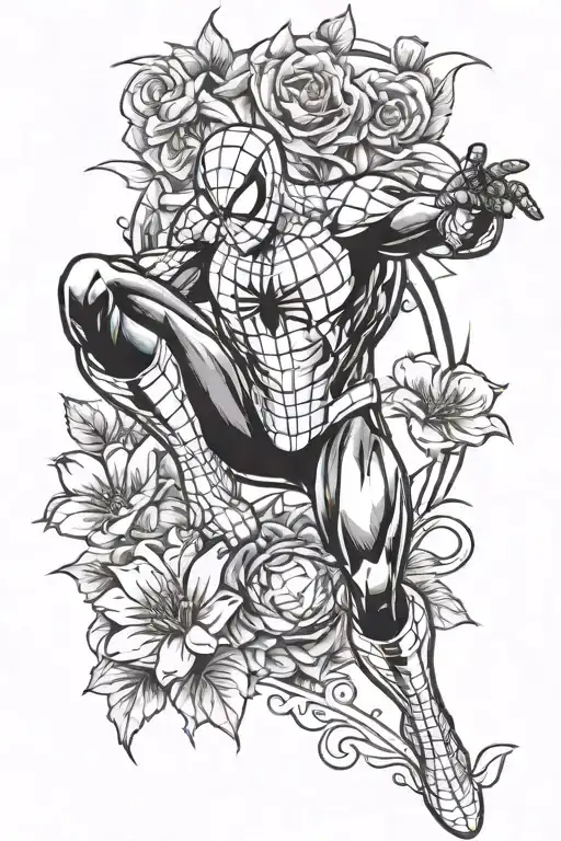spiderman logo, iron man logo, wolverine logo, the flash logo, nighthawk logo, flower daisys and sweet peas  tattoo design idea