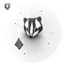 A minimalist design of badger footprints with a crystal and the symbol of Hecate, in blackwork style tattoo design idea