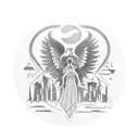 A blackwork tattoo of a crystal with the birth date of your daughter and a symbol representing Hecate, surrounded by the New Orleans cityscape tattoo design idea