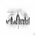 A dotwork tattoo incorporating the birth date of your daughter, a representation of Ogou, and the New York City skyline tattoo design idea