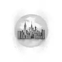 A dotwork tattoo incorporating the birth date of your daughter, a representation of Ogou, and the New York City skyline tattoo design idea