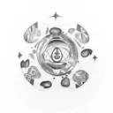 A sketch-style tattoo combining badger footprints, a representation of Ogou, and a symbol representing Hecate tattoo design idea