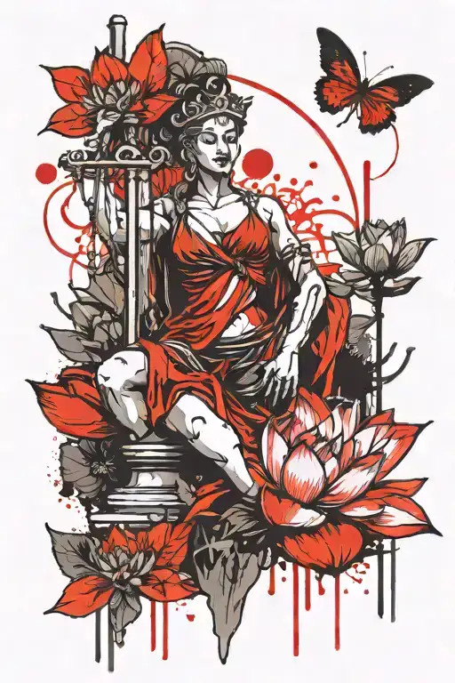 lady justice lotus flower tattoo design idea