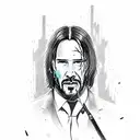 A detailed portrait of John Wick with elements of chainsaw man tattoo design idea