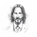 A detailed portrait of John Wick with elements of chainsaw man tattoo design idea