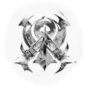 A gaming-inspired tattoo with a blend of characters and symbols from Red Dead Redemption 2, Skyrim, and God of War 2018 tattoo design idea