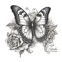 3D butterfly with date 24.05.2023 tattoo design idea