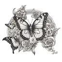 3D butterfly with date 24.05.2023 tattoo design idea