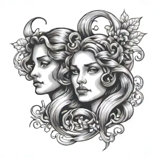 Gemini card with 2 women's faces one looking tattoo design idea