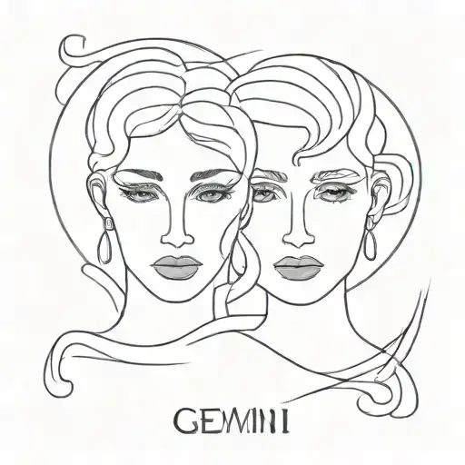 Gemini card with 2 female faces one looking tattoo design idea