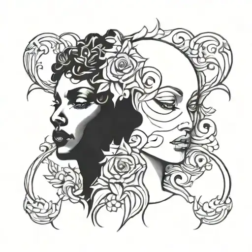 Gemini with 2 female faces tattoo design idea
