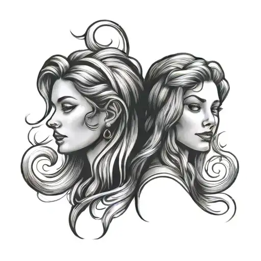 Gemini with 2 female faces tattoo design idea