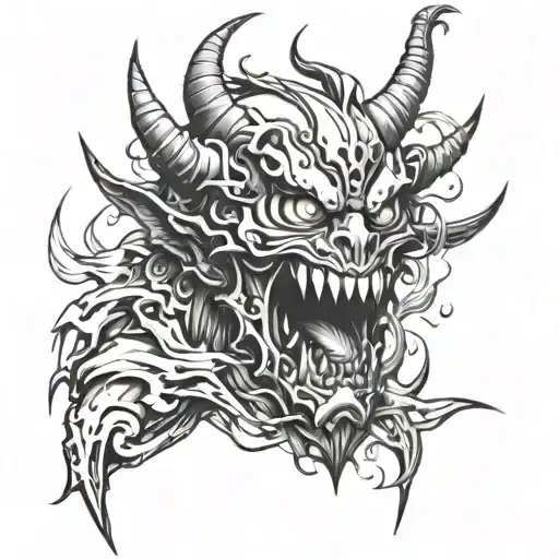 Create a tattoo design inspired by demons facts and 90s anime artwork tattoo design idea