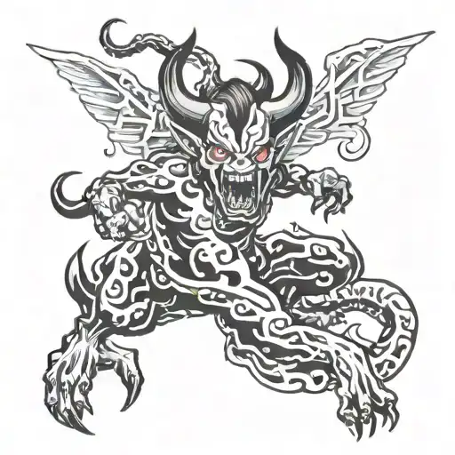 Create a tattoo design inspired by demons facts and 90s anime artwork tattoo design idea
