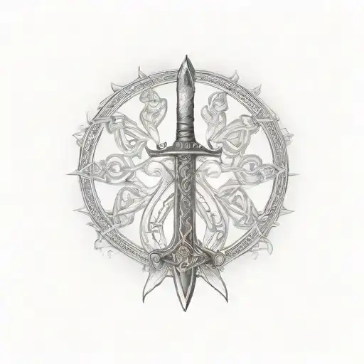 Celtic Dagger with scroll saying " SI VIS PACEM PARA BELLUM" wrapped around it tattoo design idea