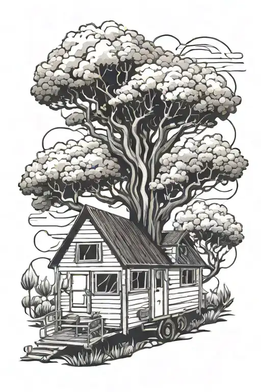 create a Tattoo with a Caravan that looks like a big house tattoo design idea
