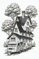 create a Tattoo with a Caravan that looks like a big house tattoo design idea