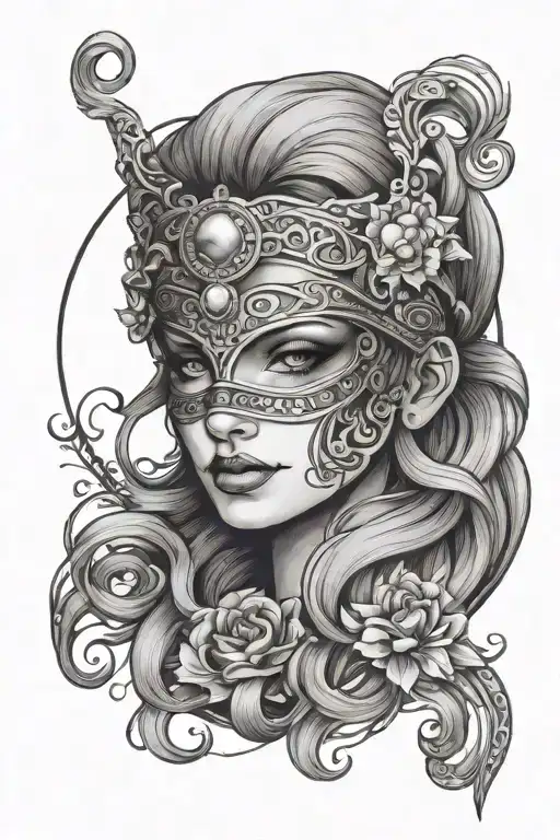 blind folded women leo zodiac sign tattoo design idea