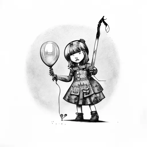 bansky girl with balloons but holding a battleaxe tattoo design idea