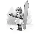little girl facing away holding battleaxe behind her back tattoo design idea