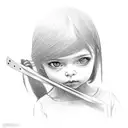 little girl facing away holding battleaxe behind her back tattoo design idea