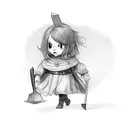 little girl facing away holding battleaxe behind her back tattoo design idea