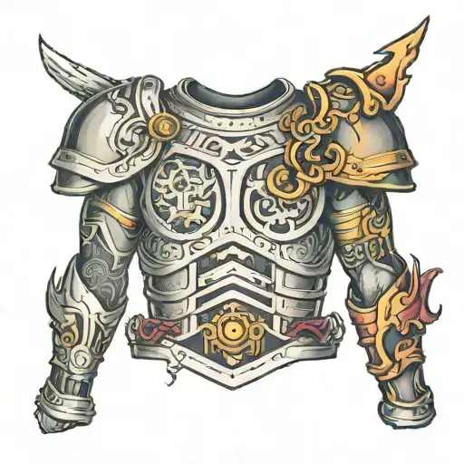 Left shoulder / chest / half sleeve featuring armor and chainmale  tattoo design idea