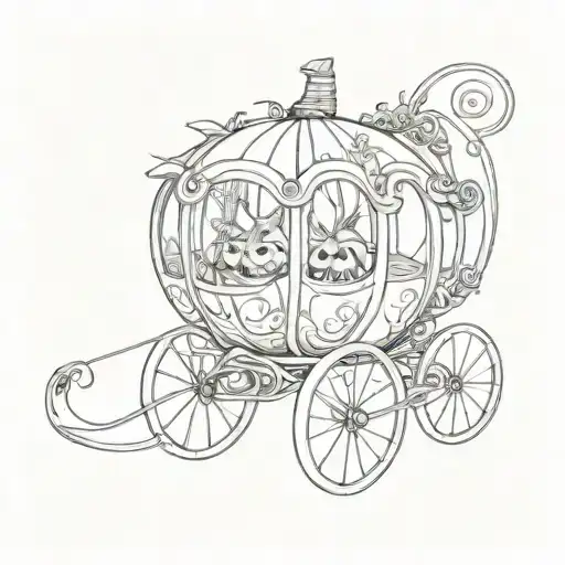 A whimsical pumpkin carriage inspired by Tim Burton's style, with elements of Nightmare before Christmas tattoo design idea