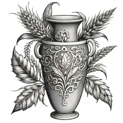 Vase with leaf and wheat coming out of the top, a bit mythological tattoo design idea