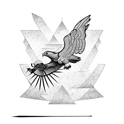 eagle with katana sword, bamboo tree and mountain  tattoo design idea