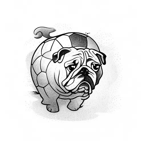A bulldog playing soccer on the beach tattoo design idea