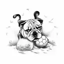 A bulldog playing soccer on the beach tattoo design idea