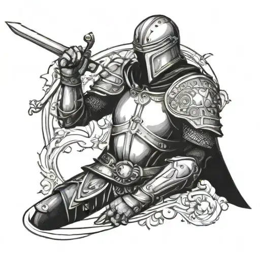 genderfluid, Middle Ages, armour holding a sword tattoo design idea