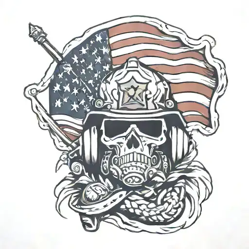 american flag, us army, fire helmet,  cross tattoo design idea