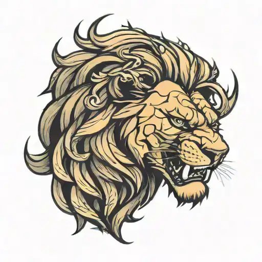 angry lion looking back you tattoo design idea