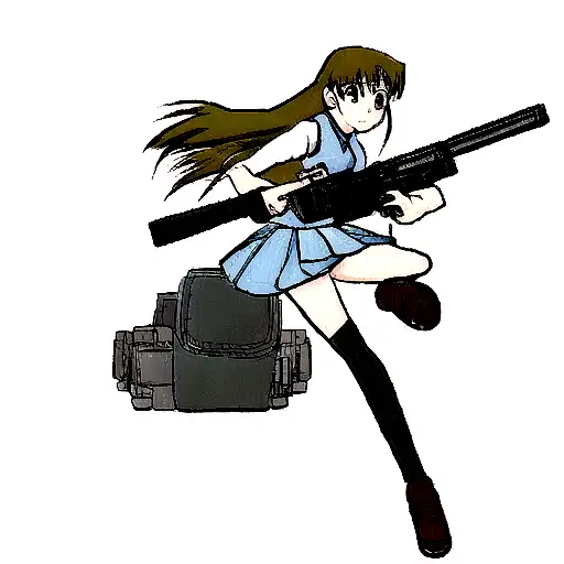  cool anime girl with a gun in her hand tattoo design idea