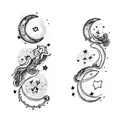 the moon, cloud and stars tattoo design idea