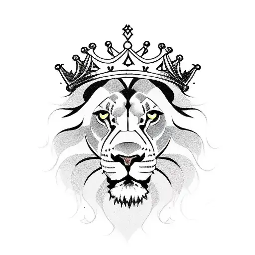 A new-school design of a lion wearing a crown with two smaller crowns representing your daughters tattoo design idea