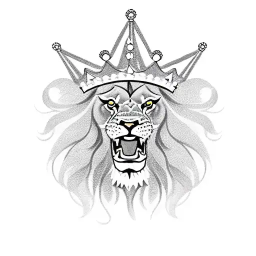 A new-school design of a lion wearing a crown with two smaller crowns representing your daughters tattoo design idea