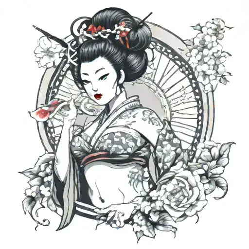 Risque geisha baring her breast and bare shoulder tattoo tattoo design idea