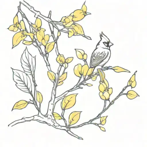 dogwood tree flowers, cardinal, yellow jessamine, pawmetto tree tattoo design idea
